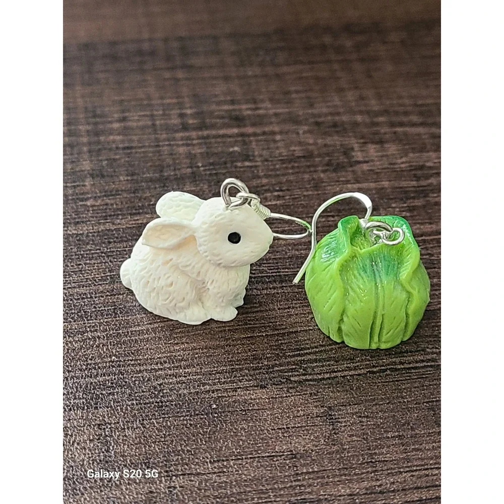 Cute Bunny‎ Lettuce Dangle Earrings Whimsical Kawaii Jewelry Gift NEW Women's